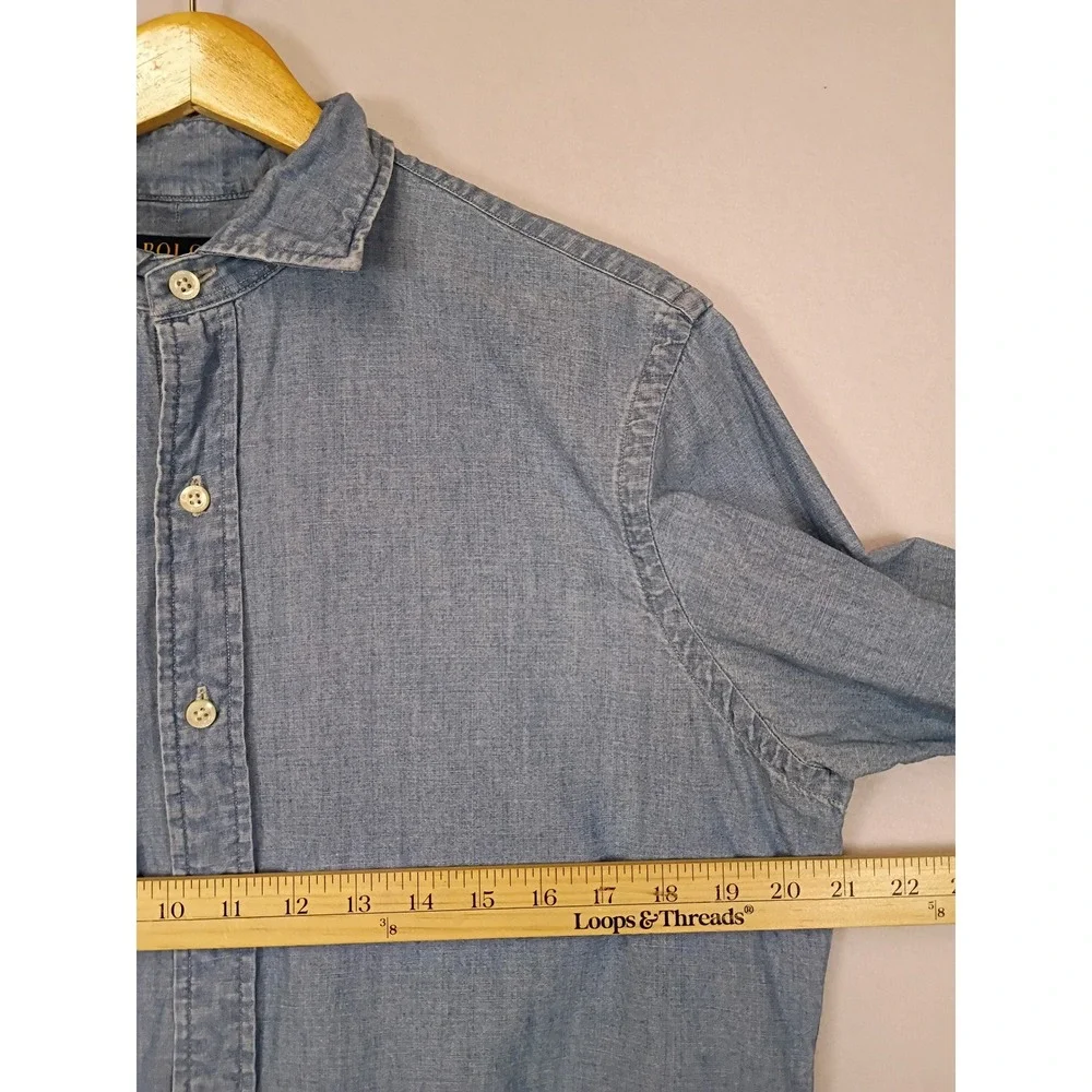 Classic Americana Polo Ralph Lauren Mens Medium Blue Cotton Chambray Button Down